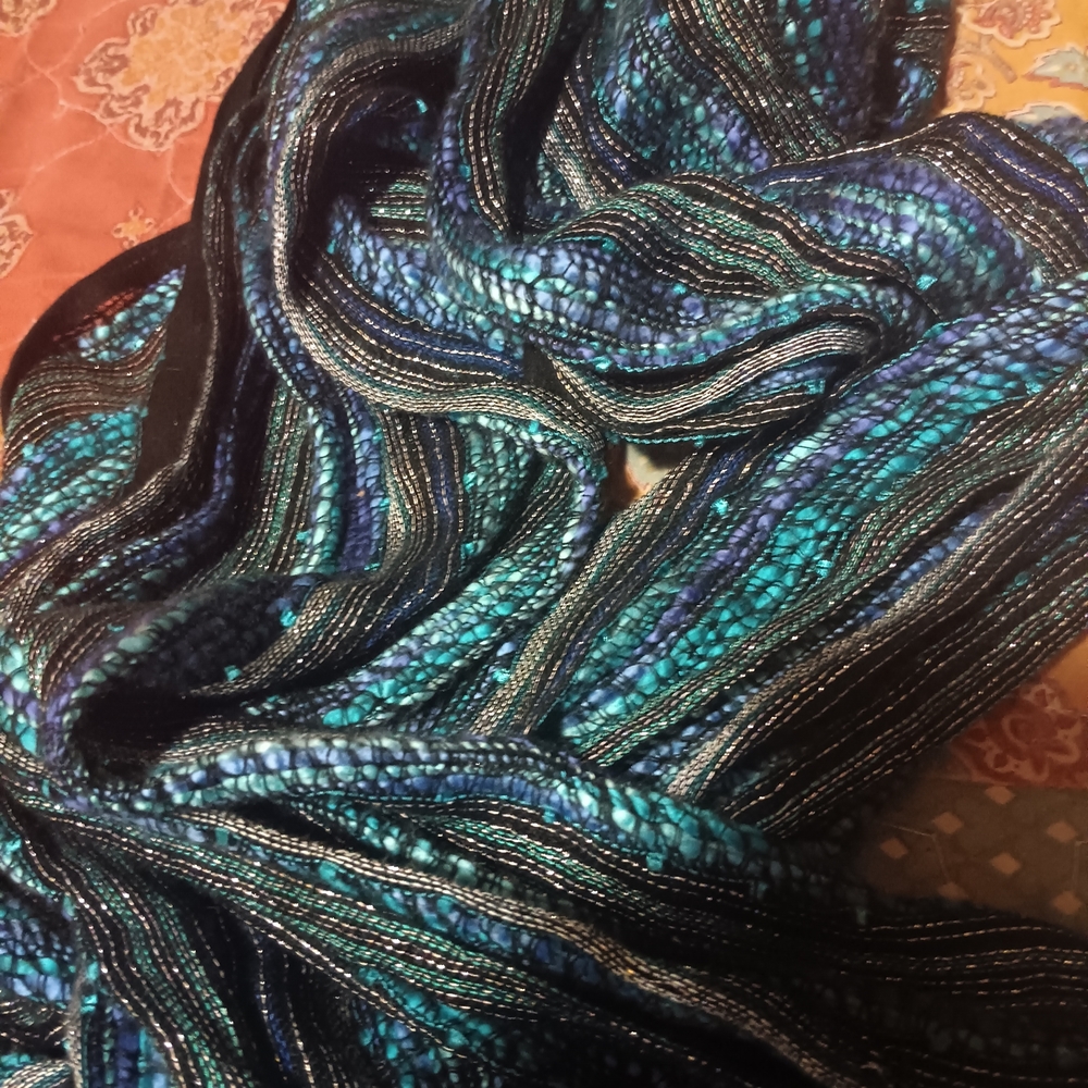 Textured Blue-Green Metallic Accent Scarf